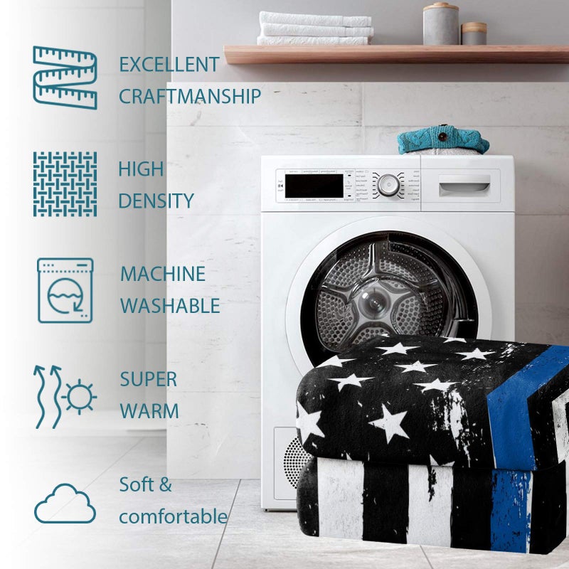 Edwiinsa Thin Blue Line Police Blanket Fleece Throw Blankets 40'' x 50'', Lightweight Super Soft Micrifiber Honor Law Enforcement USA Vintage Warm Plush Cozy Luxury Bed Blankets All Season for Couch/Sofa/Gift - Image 4